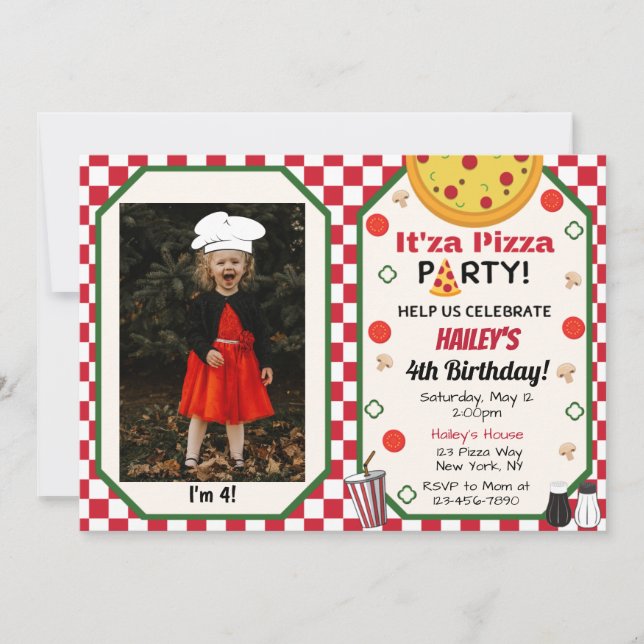 Pizza Party Photo Invitation (Front)