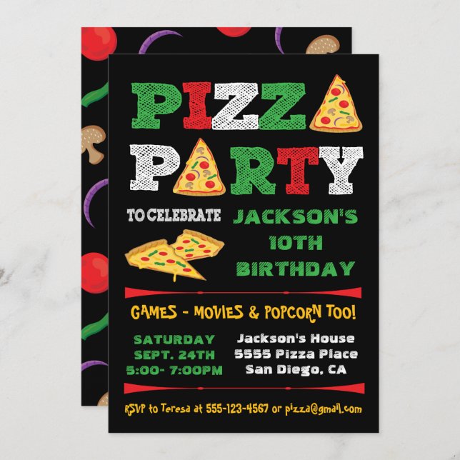 Pizza Party Slice Birthday Party Invitation (Front/Back)