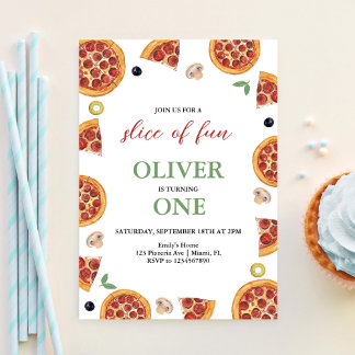 Pizza Party, Slice of Fun ONE Pizza Party Birthday Invitation