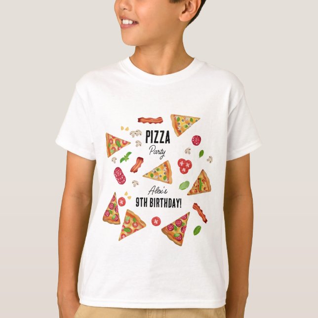 Pizza Party Theme Kids Birthday Party T-Shirt (Front)