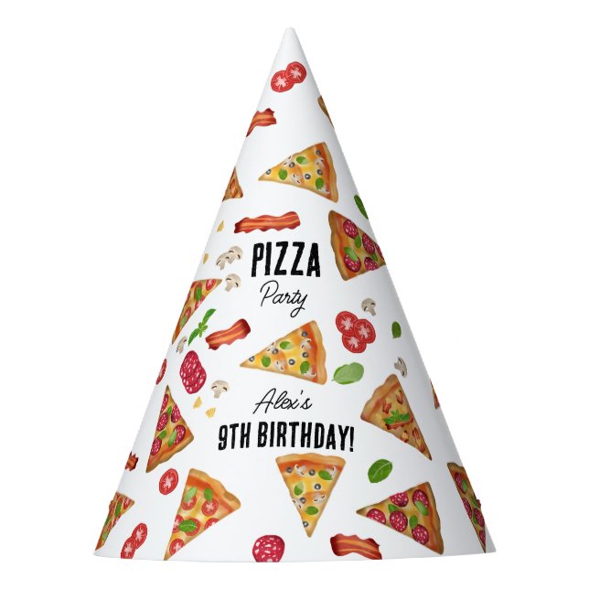 Pizza Party Theme Watercolor Kids Birthday Party Party Hat (Front)