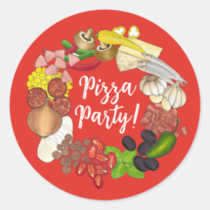 Pizza Party Toppings Italian Food Pizzeria Pie Classic Round Sticker