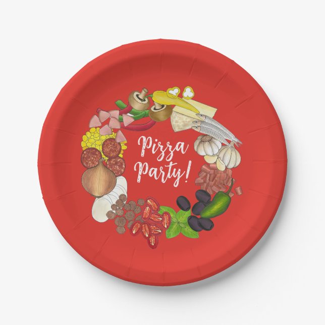 Pizza Party Toppings Italian Food Pizzeria Pie Paper Plate (Front)