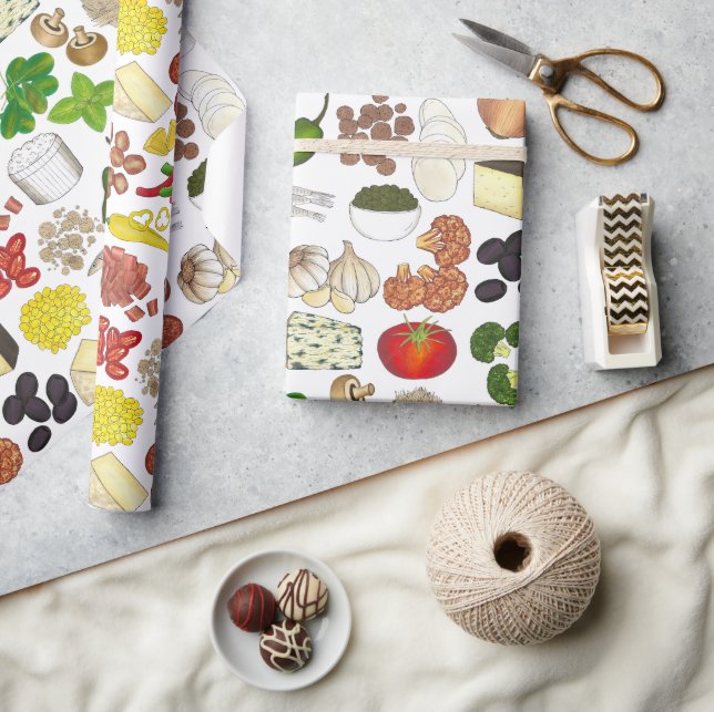 Pizza Party Toppings Italian Food Pizzeria Pie Wrapping Paper (Crafts)