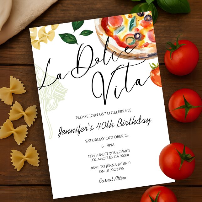 Pizza & Pasta Party Italian Birthday Dinner Invitation (Pizza Pasta Italian Birthday Dinner Invitation)