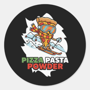 Pizza, Pasta, Powder - Funny Skiing Pizza Slice Wi Classic Round Sticker