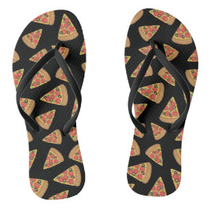 Pizza Pattern Black Flip Flops