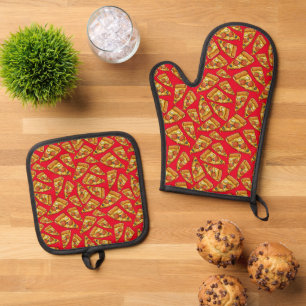 Pizza Pattern Culinary Home Chef  Oven Mitt & Pot Holder Set