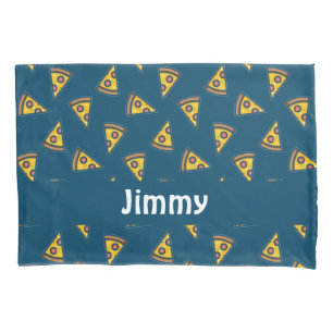 Pizza pattern on blue pillowcase