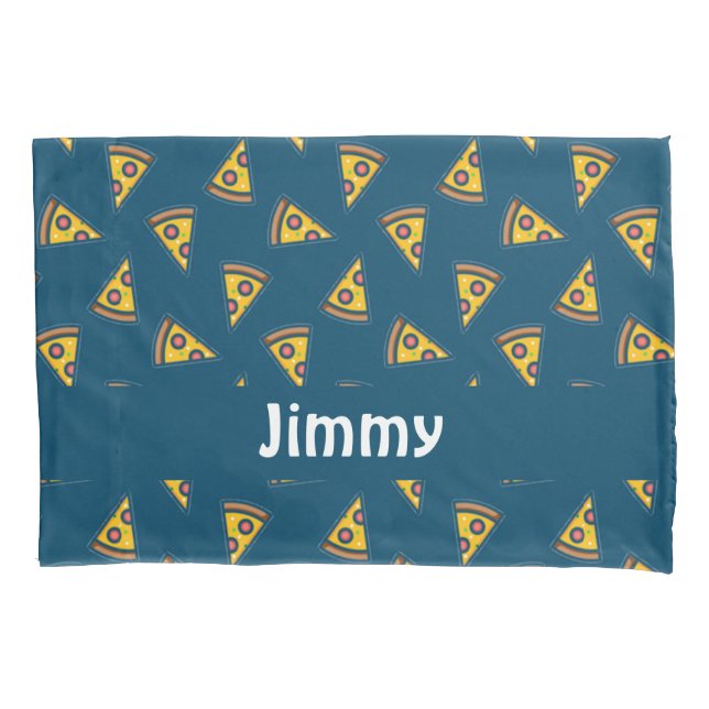 Pizza pattern on blue pillowcase (Front)
