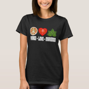 Pizza Peace Sign Tomato Heart and Basil Leaves T-Shirt
