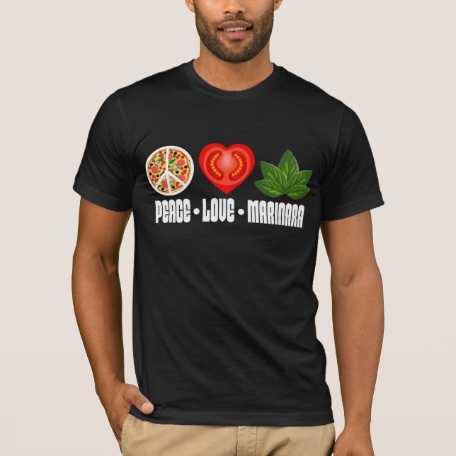 Pizza Peace Sign Tomato Heart and Basil Leaves T-Shirt (Front)