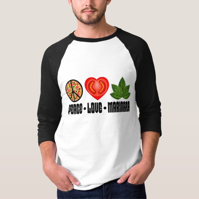 Pizza Peace Sign Tomato Heart and Basil Leaves T-Shirt (Front)