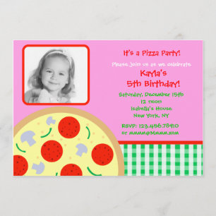 Pizza Photo Birthday Party Invitations