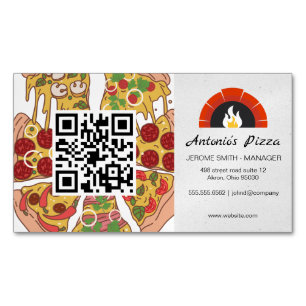 Pizza Pie Slices   Brick Oven   QR Code Magnetic Business Card