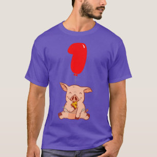 Pizza Pig 1st Birthday Kids Balloon Party T-Shirt