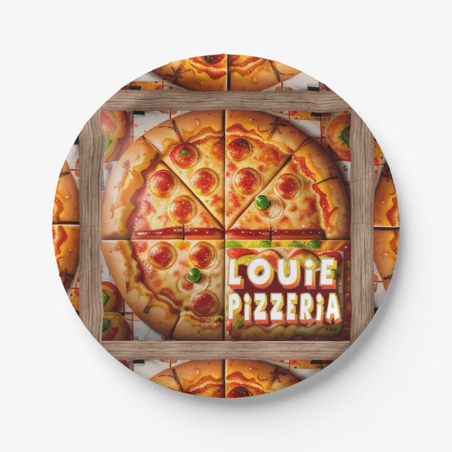Pizza Pizzeria Design Paper Plate (Front)