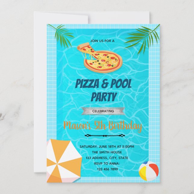 Pizza pool birthday invitation (Front)