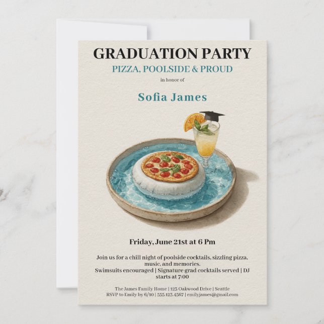 Pizza Pool Cocktail Graduation Celebration  Invitation (Front)