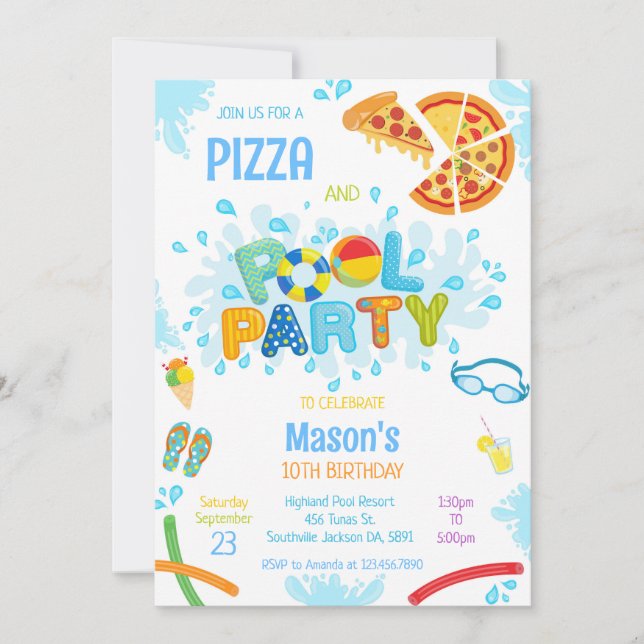 Pizza Pool Party Birthday Invitation (Front)