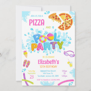 Pizza Pool Party Birthday Invitation