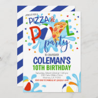 Pizza & Pool Party Birthday Invitation