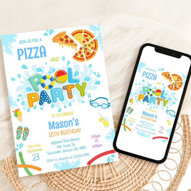 Pizza Pool Party Birthday Invitation (Creator Uploaded)