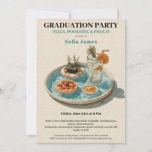 Pizza, Poolside, Pool Party graduation party Invitation