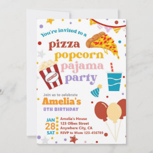 Pizza Popcorn and Pyjamas Birthday Invitation