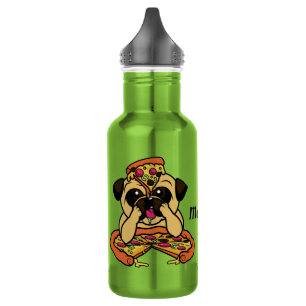 Pizza Pug custom name water bottles