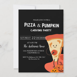 Pizza & Pumpkin Halloween carving party Invitation