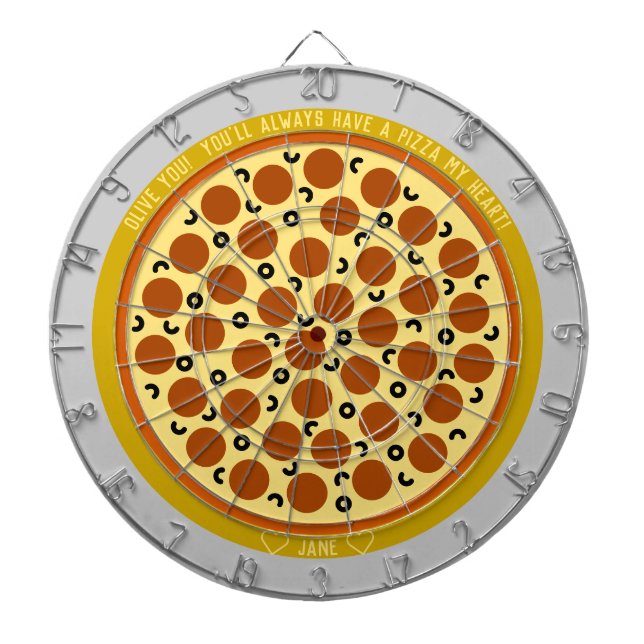 Pizza Puns Personalised Pepperoni Pizza w/ Olives Dartboard (Front)