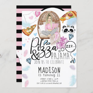 Pizza & Pyjamas Sleepover Birthday  Invitation
