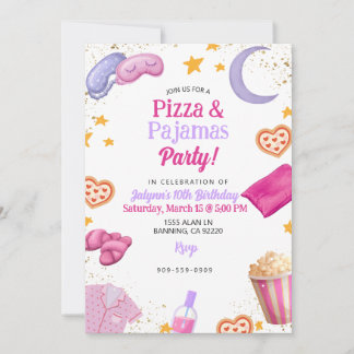 Pizza & Pyjamas Teen Girl Tween Girl Slumber Party Invitation