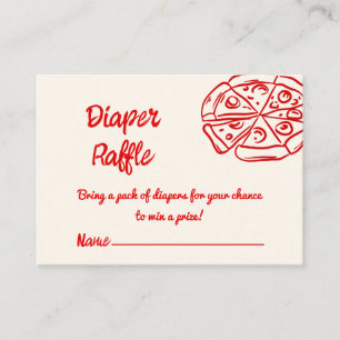Pizza Red Pink Hand Written Drawn Diaper Raffle Enclosure Card