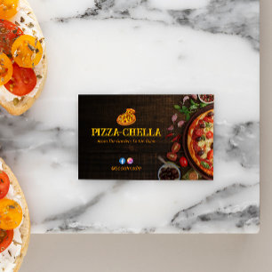 Pizza Restaurant Business Minimalist Dark Wood Card