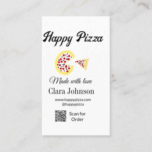 Pizza restaurant cafe pizzeria scan QR code order  Business Card (Front)
