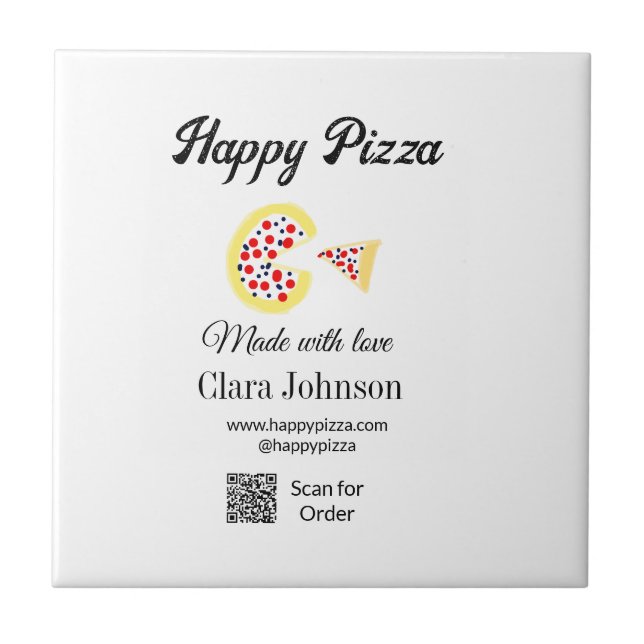 Pizza restaurant cafe pizzeria scan QR code order  Ceramic Tile (Front)