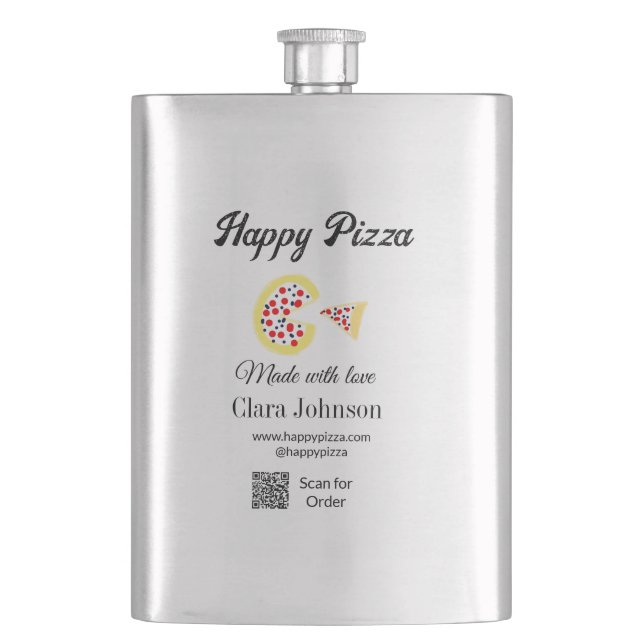Pizza restaurant cafe pizzeria scan QR code order  Hip Flask (Front)