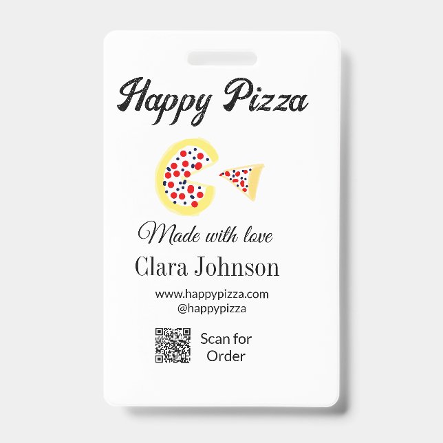 Pizza restaurant cafe pizzeria scan QR code order  ID Badge (Front)