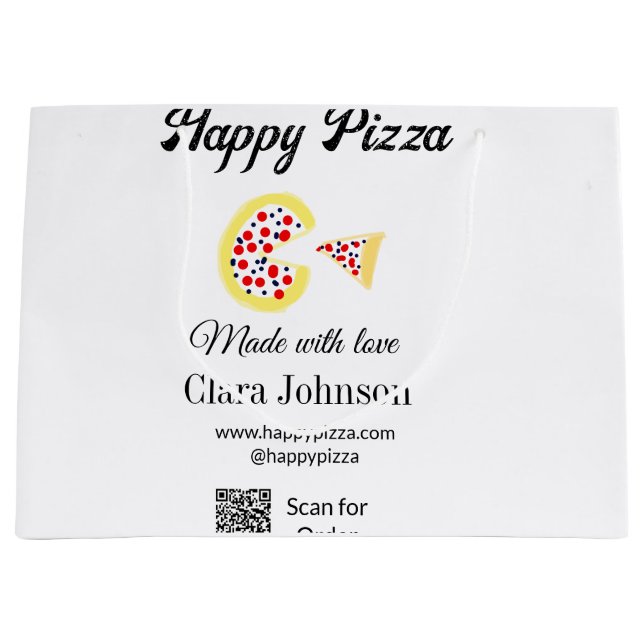 Pizza restaurant cafe pizzeria scan QR code order  Large Gift Bag (Front)