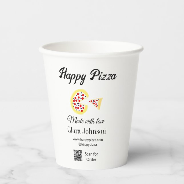 Pizza restaurant cafe pizzeria scan QR code order  Paper Cups (Front)