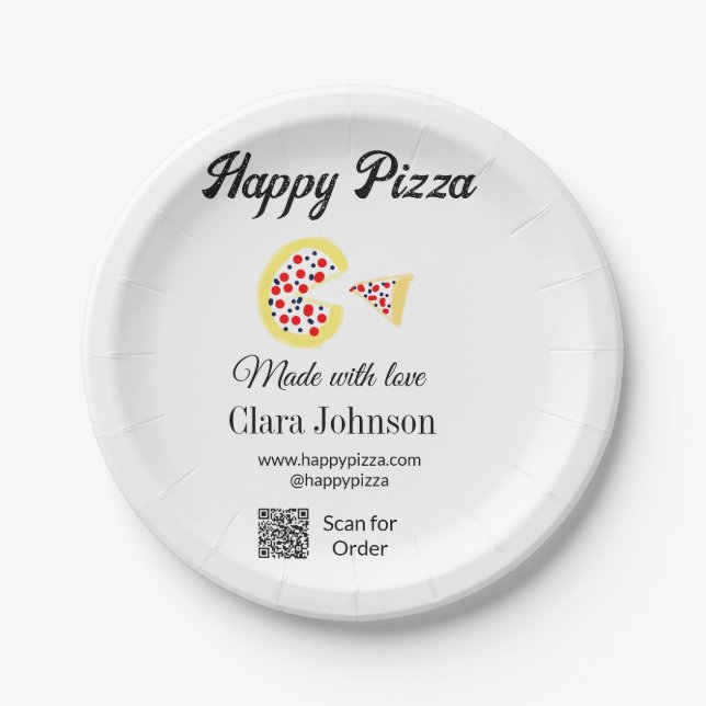 Pizza restaurant cafe pizzeria scan QR code order  Paper Plate (Front)