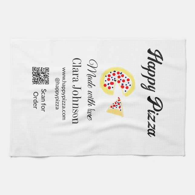 Pizza restaurant cafe pizzeria scan QR code order  Tea Towel (Horizontal)