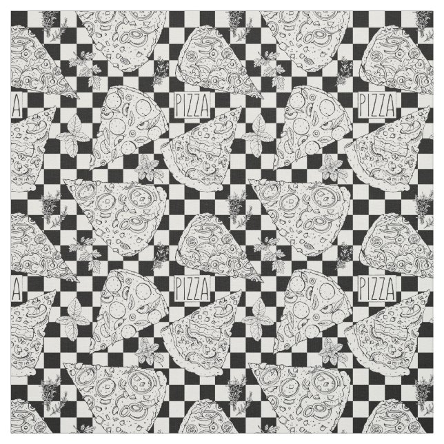 Pizza Restaurant Chef Black and White Chequered Fabric (Swatch)