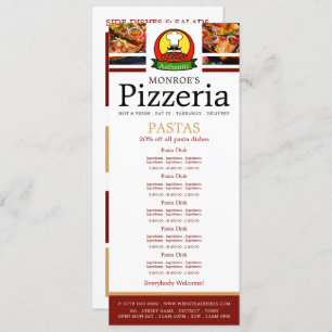 Pizza Restaurant, Pasta Slimline Menu