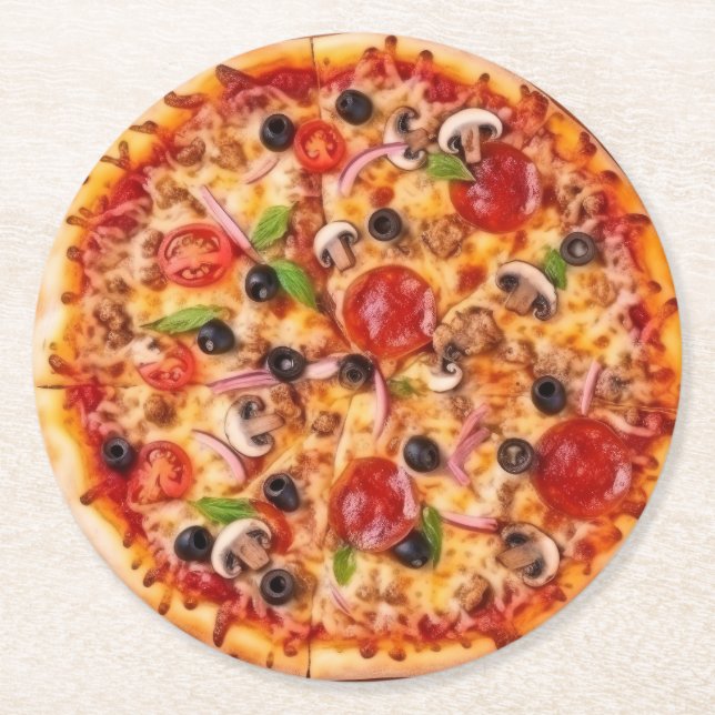 Pizza Round Paper Coaster (Front)