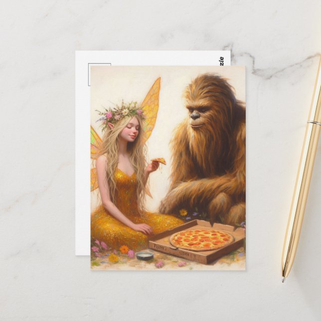 Pizza Sasquatch and the Fairy Postcard (Front/Back In Situ)