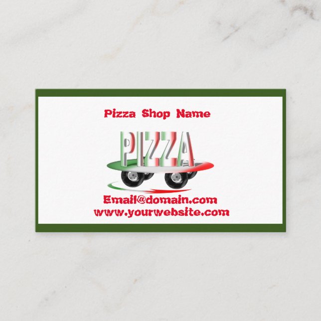 Pizza service,red green ,personalised business card (Front)