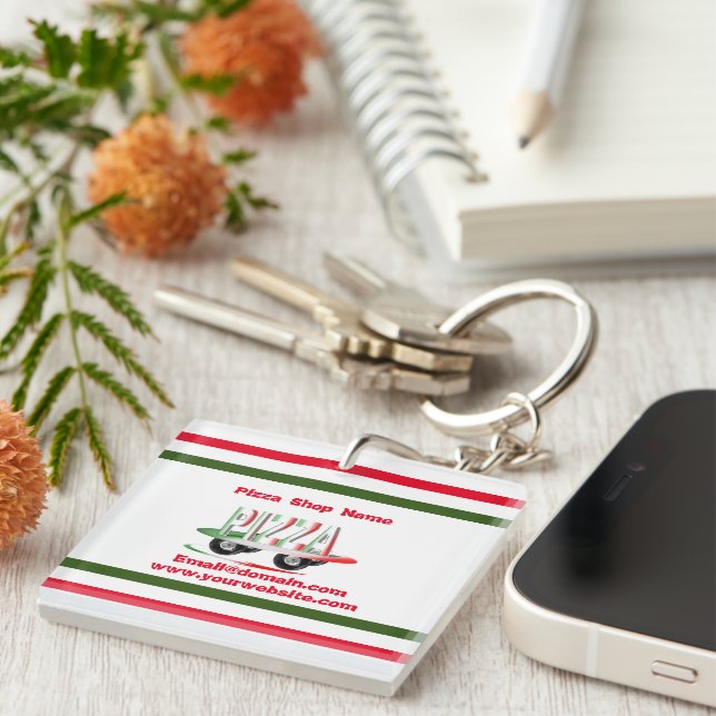 Pizza service,red green ,personalised  key ring (Front Right)